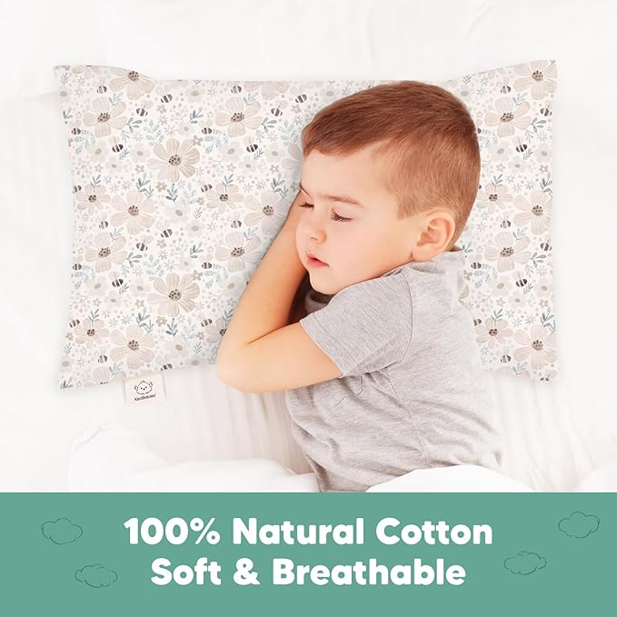 KeaBabies Toddler Pillowcase 13"x18" - Organic Cotton Toddler Pillowcase for Kids, Boys, Girls, Soft & Durable Cotton Cover for Miniature Sleepy Pillows,Cute Colors,Pillow Sold Separately(Flora Vale)