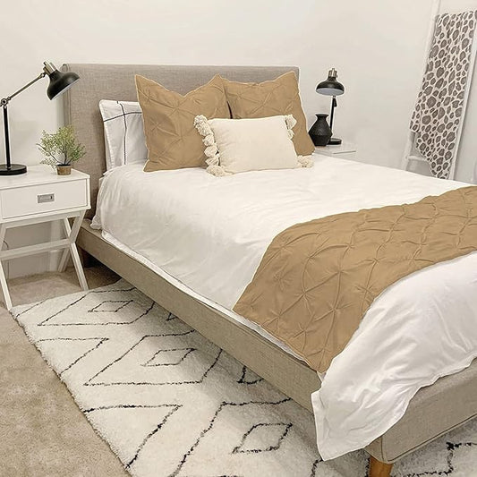 Bed Runner Set - 100% Pure Cotton 800 Thread Count - Luxury 1 Pinch Pleated Bed Runner and 4 Pillow Cover - 5 Piece Pinch Pleated Bed Runner Set Queen, Taupe