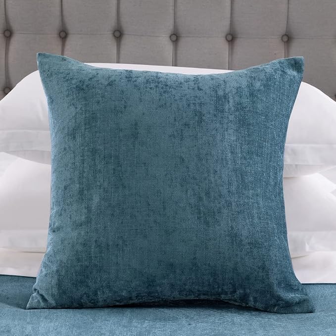 AMBERIS 2 Pillowcases (45×45cm)(Without Insert) Blue, Chenille Soft No Fading Modern 2 Pillowcases (Without Insert)