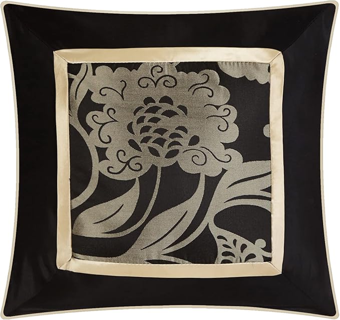 Grand Avenue Jacquard Floral Comforter Set, 7 Pieces California King Black Bedding Set, Matching Pillows & Shams, Bed Skirt, Ultra-Soft, Lightweight Microfiber