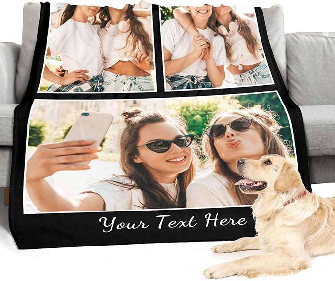 Customize Blankets with Photos, 3 Photos Customizable Blanket Personalized Blankets and Throws Best Friend Blanket for Besties BBF Friendship Gifts for Women