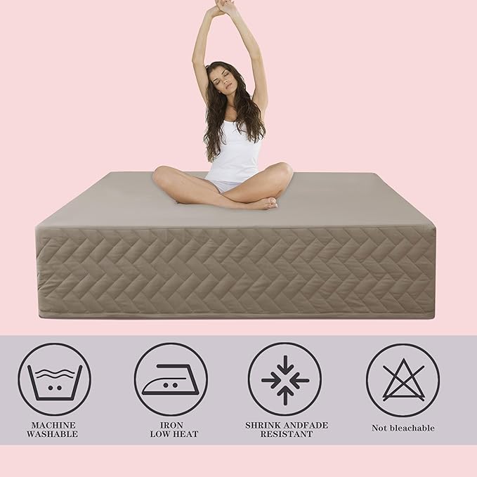 King Bed Skirt-Box Spring Cover with 14 Inch Tailored Drop,Wrinkle and Fade Resistant Hotel Wrap Around Bed Skirts,Bed Frame Cover (Checkered Light Khaki, King)
