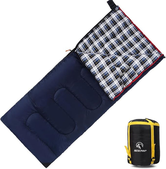 REDCAMP Cotton Flannel Sleeping Bag for Camping Backpacking, Adults Cold Weather Envelope Sleeping Bags with 2/3/4/6lbs Filling