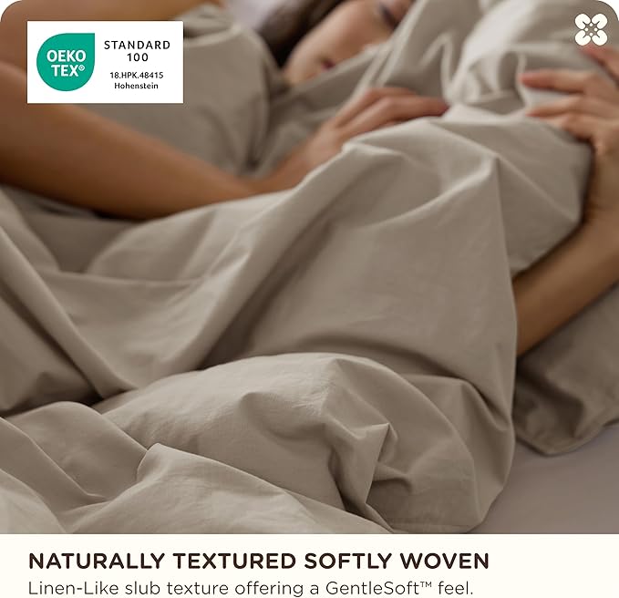 Bedsure Cotton Duvet Cover King - Luxury Slub Weave 100% Cotton Duvet Cover with a Linen Like Textured, Easy Change Durable Bedding, Tannish Linen Grey, 104" x 90"