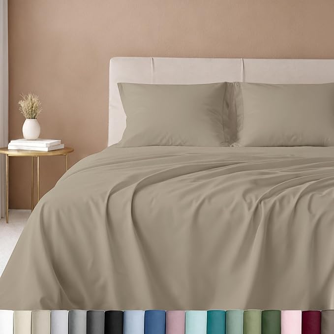 California Design Den California King Sheet Set - 100% Cotton, 600 Thread Count Deep Pocket Cal King Sheet Set, Luxury Soft Hotel-Quality Sheets with Sateen Weave (Cool Taupe)