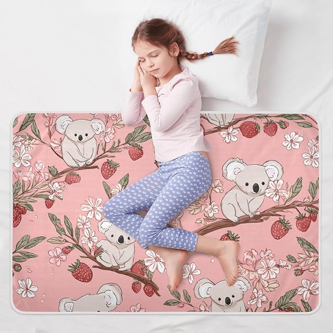 Waterproof Bed Pad Reusable Changing Pad Toddler Mattress Protector Large Pee Pad Baby Diaper Pad Soft Washable Liner Pink Koala Floral Strawberries Leaves