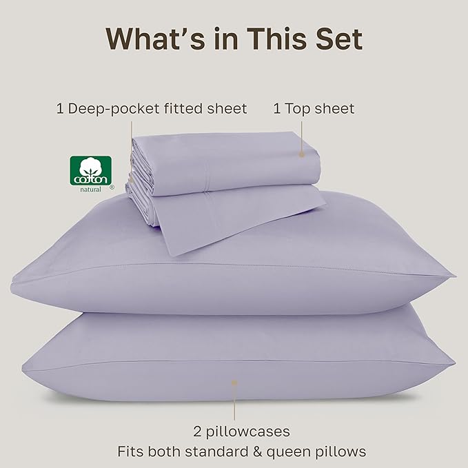 California Design Den Luxury 800 Thread Count Sheets Queen - 100% Cotton Sateen for Queen Size Bed, Bedding Set with Deep Pockets - Lavender