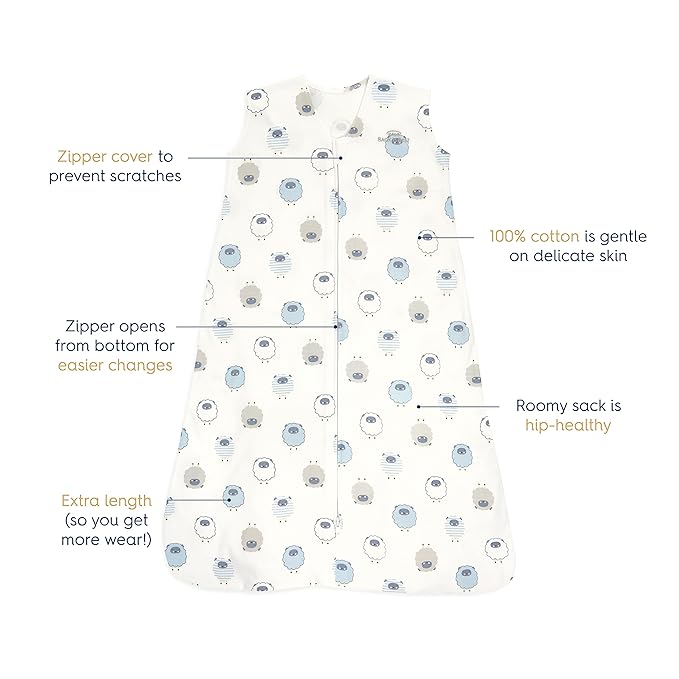 HALO SleepSack, 100% Cotton Wearable Blanket, Swaddle Transition Sleeping Bag, TOG 0.5, Sleepy Sheep, Small, 0-6 Months
