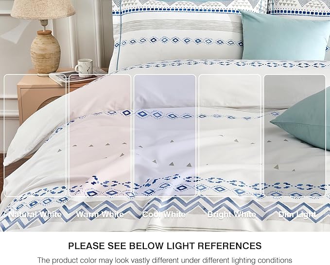 SLEEPBELLA Boho King Size Duvet Cover Set - Cotton Reversible Blue/White with Button Closure & Soft, Breathable Fabric