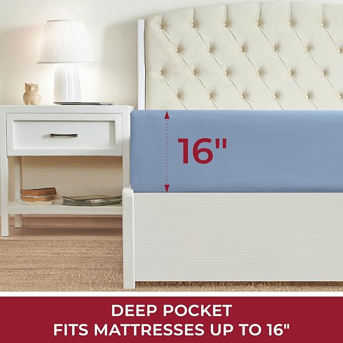 Mellanni Twin Fitted Sheet - Iconic Collection Bedding Sheets with up to 16 inch Deep Pocket - Soft & Cooling - Fade & Stain Resistant - 1 PC (Twin, Blue Hydrangea)