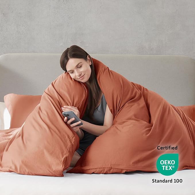 Nestl Rust Duvet Cover Queen Size - Soft Prewashed Queen Duvet Cover Set, 3 Piece, with Zipper Closure, 1 Duvet Cover 90x90 inches and 2 Pillow Shams