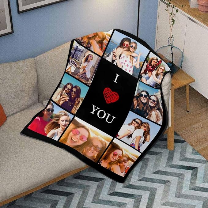 Picture Blankets Customized, 10 Photos Personalized Blanket Personalized Friends Blankets Custom Best Friend Birthday Gifts for Women Sister Girls, 8 Sizes