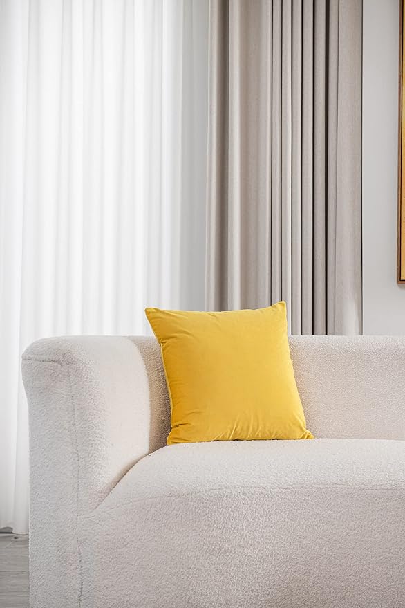 Throw Pillow Covers 18x18 Yellow: Pack of 2 Cozy Soft Velvet Square Modern Luxury Decorative Throw Pillow Cases for Sofa Couch Living Room Bed Home Decor