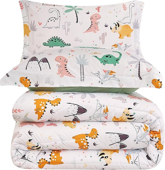 Yibeizi Dinosaur Kids Comforter Set for Boys Twin, Cute Quilted Dino Printed Bedding Set with Pillow Sham, Lightweight Soft Breathable Machine Washable Bed Set 2 Piece