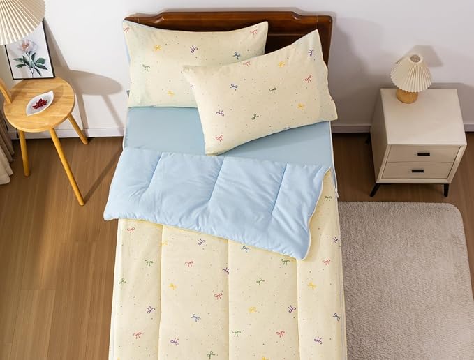 Meeting Story 3pcs Kids Comforter Set Twin Zipper Bedding Set for Girls,Kid Bedding Set Bow Comforter Set for Kid,All in one Zipper Bedding（Ivory,Twin）