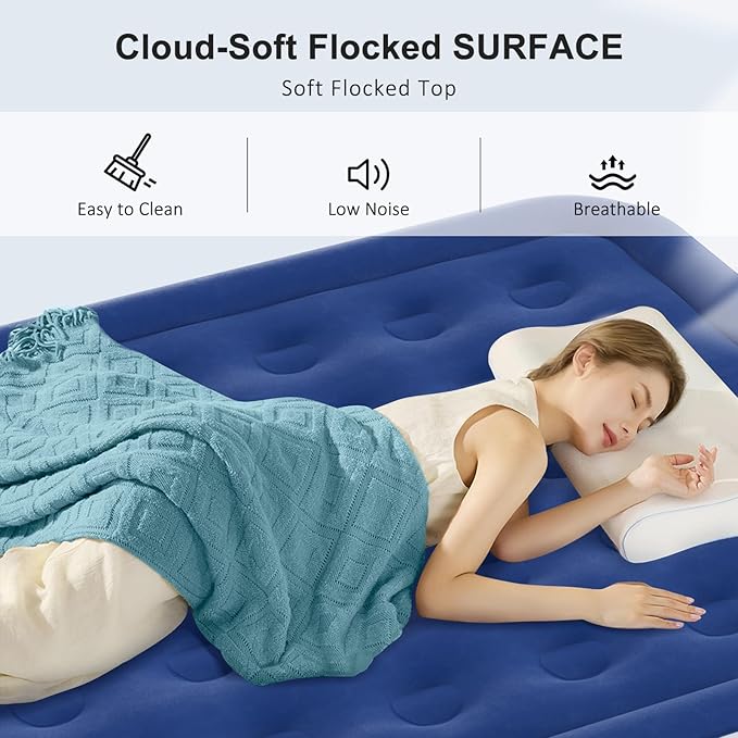 Full Air Mattress with Built-in Pump, 18" Raised Inflatable Bed Blow Up Mattress, Comfort Portable Air Bed for Camping, Home Guests, Travel 650 lbs Max