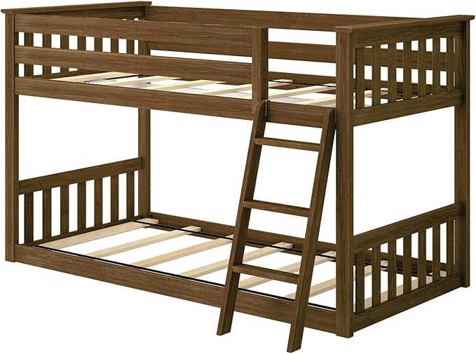 Max & Lily Twin Over Twin Low Bunk Bed with Ladder, Wooden Bunk beds with 14” Safety Guardrail for Kids,Toddlers, Boys, Girls, Teens, Bedroom Furniture, Walnut