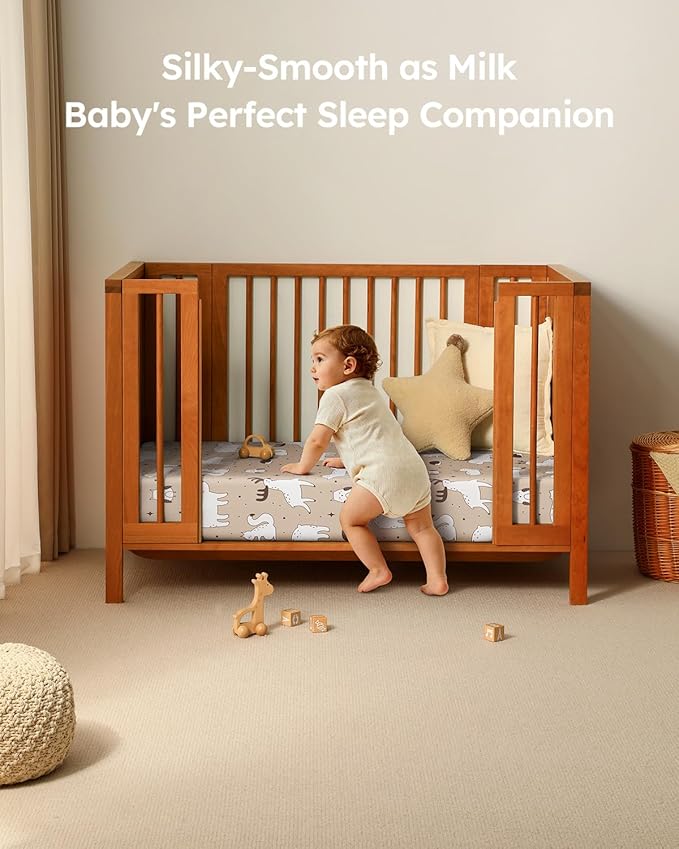 Baby Crib Sheets for Boys Girls, 28x52x8in Fitted Crib Sheet Neutral 3 Pack for Standard Crib and Toddler Mattress, Breathable Soft Microfiber Baby Sheet Blue & Apricot Bear