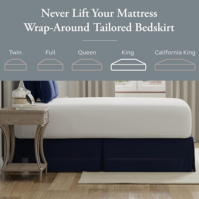 Bed Maker’s Never Lift Your Mattress Bed Skirt, Designed for Box Spring Beds, Split Corners, 14 Inch Drop Length, King, Navy