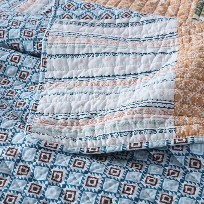 Autumn Dream Cotton Bedspread Quilt Sets Reversible Bedding Coverlet Sets Comforter, Vintage Floral Paisley Patchwork Bohemian Blue Bedspread, King Size | Breathable material, Reversible, Handmade patchwork, Soft durable, Jacquard stitching, Machine wa...