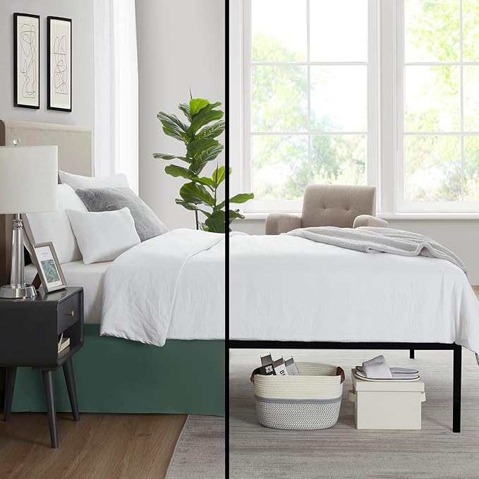 Nestl Forest Green Full XL Bed Skirt - Full XL Size Bed Skirt 14 Inch Drop - Brushed Microfiber Bed Skirts - Hotel Quality Pleated Bed Skirt - Shrinkage & Fade Resistant