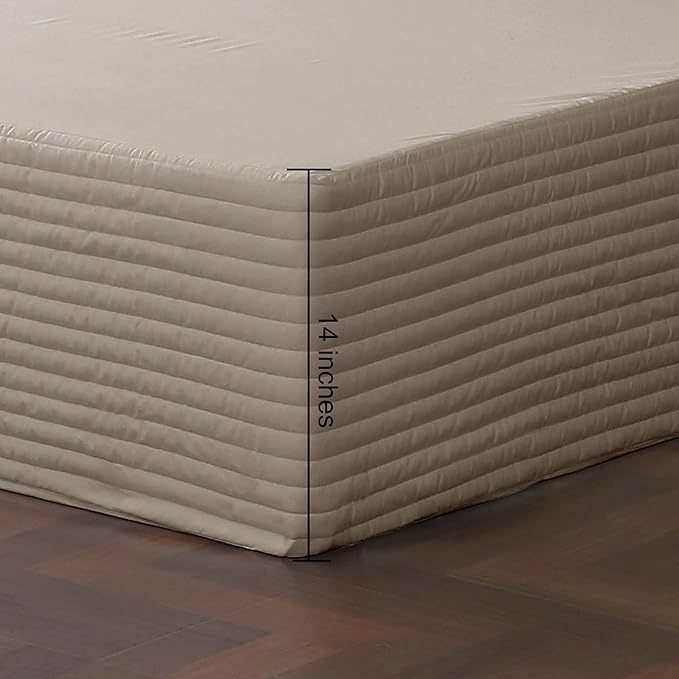 Full Bed Skirt-Box Spring Cover with 14 Inch Tailored Drop,Wrinkle and Fade Resistant Hotel Wrap Around Bed Skirts,Bed Frame Cover (Horizontal Stripe Light Khaki, Full)