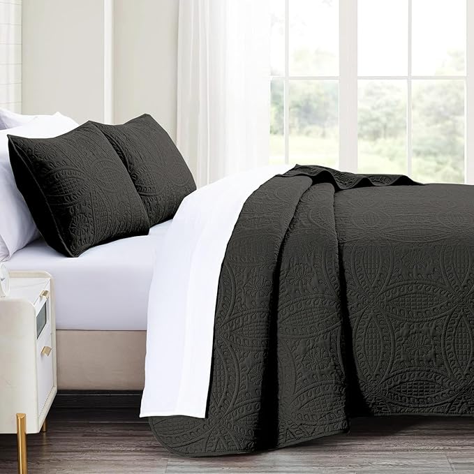 akkialla Twin Quilt Bedding Set,Black Ultrasonic Quilt Set,Lightweight Soft Bedspread Coverlet,Modern Style Coin Pattern Bed Cover for All Seasons,2 Piece(1 Quilt,1 Pillow Sham)