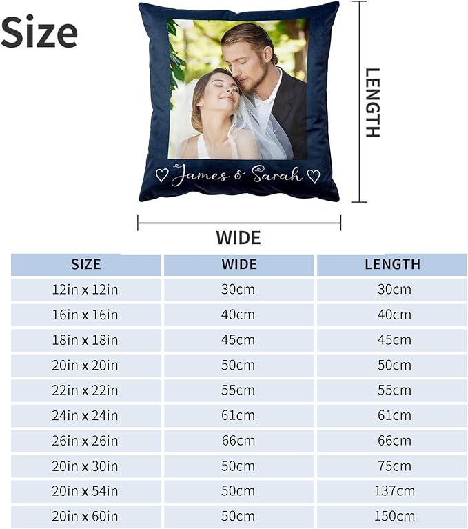 Easycosy Custom Velvet Pillow with Picture & Text, Two-Sides Customized Photo Pillowcase, Personalized Pillow Cover with Photo 20"x20", Valentine Custom Love Keepsake Gifts (Optional Pillow Insert)