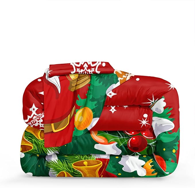 Red Christmas Comforter Set Santa Claus Bedding Set King Size Christmas Tree Decor Happy New Year Festival Theme Bedding Quilt Boys Girls Xmas Gifts Soft Lightweight Quilted Comforter 4 Pcs