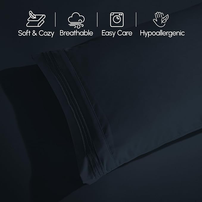 Elegant Comfort Luxurious 1500 Premium Hotel Quality Microfiber 4-Piece Sheet Set, 18-24 Inches Deep - Extra Deep Pocket Sheets - Ultra Soft 4PC Deep Pocket Sheets, Full, Black