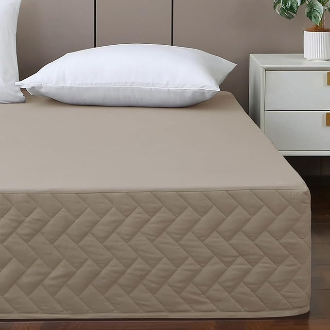 King Bed Skirt-Box Spring Cover with 14 Inch Tailored Drop,Wrinkle and Fade Resistant Hotel Wrap Around Bed Skirts,Bed Frame Cover (Checkered Light Khaki, King)