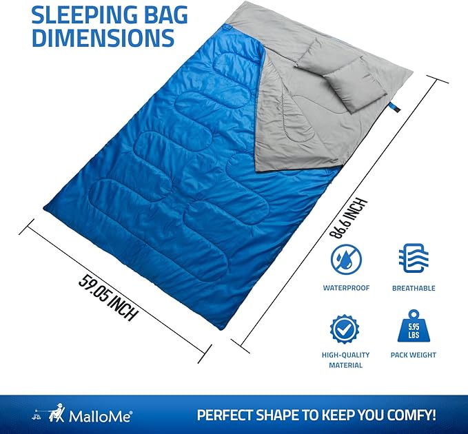 MalloMe Sleeping Bags for Adults Cold Weather & Warm - Backpacking Camping Sleeping Bag for Kids 10-12, Girls, Boys - Lightweight Compact Camping Essentials Gear Accessories Hiking Sleep Must Haves