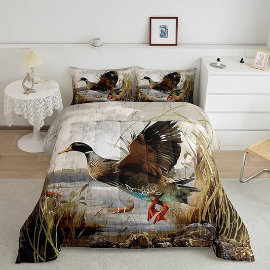 Feelyou Mallard Duck Bedding Set Boys Girls Wild Duck Hunting Comforter Set for Kids Women Men Soft Lodge Cabin Farmhouse Comforter Quilt Room Decor Toddler Size Duvet Set Boys