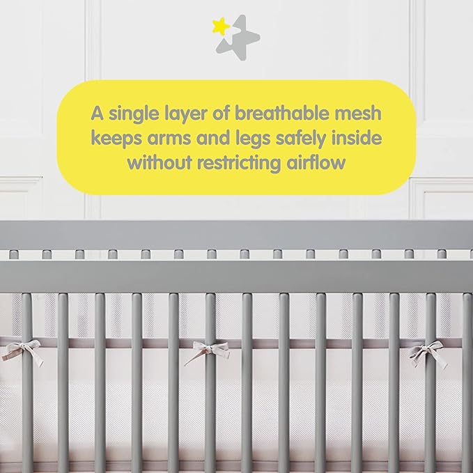 BreathableBaby Breathable Mesh Liner for Full-Size Cribs, Classic 3mm Mesh, Blue Seersucker (Size 4FS Covers 3 or 4 Sides)