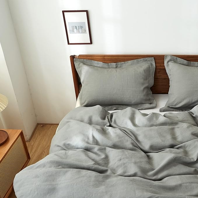 Simple&Opulence 100% Linen Duvet Cover Set, 3 PCS Ultimate Grey Duvet Cover Queen Size, Breathable Soft Comfy Linen Bedding Comforter Cover with 2 Pillowcases(Ultimate Grey, 88"x92")