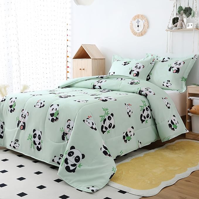 Yibeizi Twin Bed Comforter Set, Kids Lightweight All-Season Comforter Set Cute Panda Pattern Microfiber Breathable Hypoallergenic Soft Oeko-Tex Bedding Comforter Sets