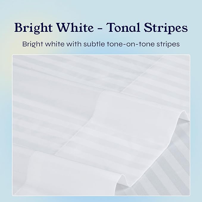 California Design Den Striped White Duvet Cover Queen/Full Only - Premium 400 Thread Count 100% Cotton Duvet Cover Queen, Sateen, Queen Comforter Cover, Button Closure and Corner Ties (Striped White)
