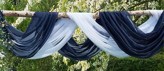 Warm Home Designs Set of 2 White & Navy Blue Canopy Bed Curtains in 55 x 104 Inch Size. 2 Twin Bed Canopy Curtains Can Be Turned Into Kids Bed Tent or Bed Canopy for Girls. BE White & Navy 104"