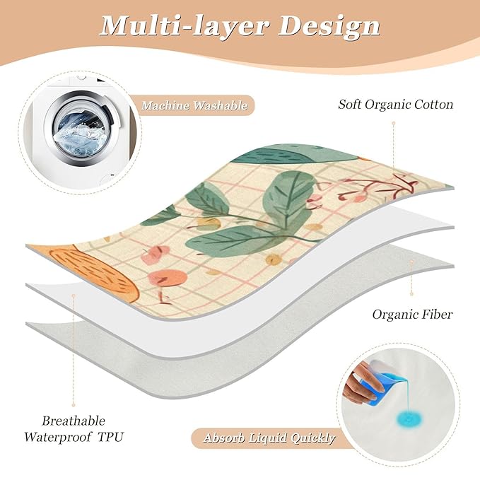 Waterproof Bed Pad Reusable Changing Pad Toddler Mattress Protector Large Pee Pad Baby Diaper Pad Soft Washable Liner Multicoloured Owl Foliage