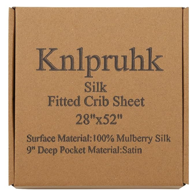 Knlpruhk Silk Fitted Crib Sheet 28" x 52" Surface (100% Pure Mulberry Silk) – 9" Deep Pocket (Satin) for Baby Hair 19 Momme 6A High Grade Fibers Ultra Soft Smooth Breathable White