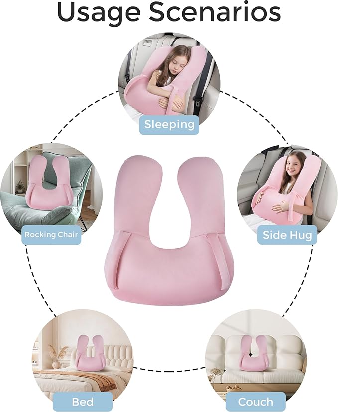 BEBAS U-Shaped Kids Travel Pillow for Car Travel Accessories for Children Adults - Soft Breathable Supports Neck Head for Sleeping - Adjustable Strap for Airplane Long Road Trip
