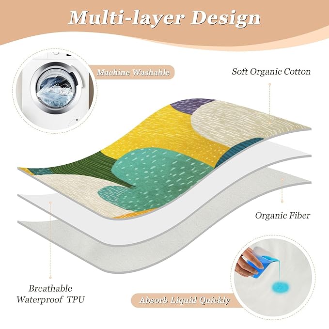 Waterproof Bed Pad Reusable Changing Pad Toddler Mattress Protector Large Pee Pad Baby Diaper Pad Soft Washable Liner Multicolored Geometric Cacti