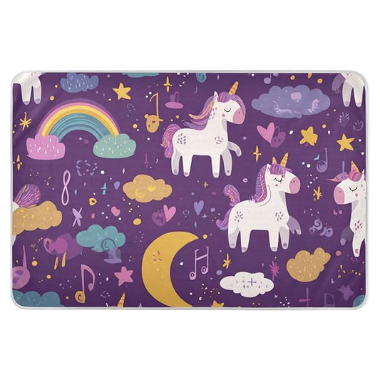 Waterproof Bed Pad Reusable Changing Pad Toddler Mattress Protector Large Pee Pad Baby Diaper Pad Soft Washable Liner Dark Purple Unicorn Rainbow Music Note