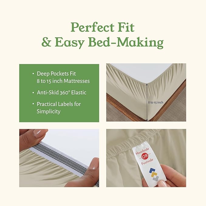 California Design Den Sheets Queen Size Bed Set - Soft 100% 100% Organic Cotton Sheets with Deep Pockets, Crisp Percale, Breathable and Durable Bedding Set - Warm Taupe