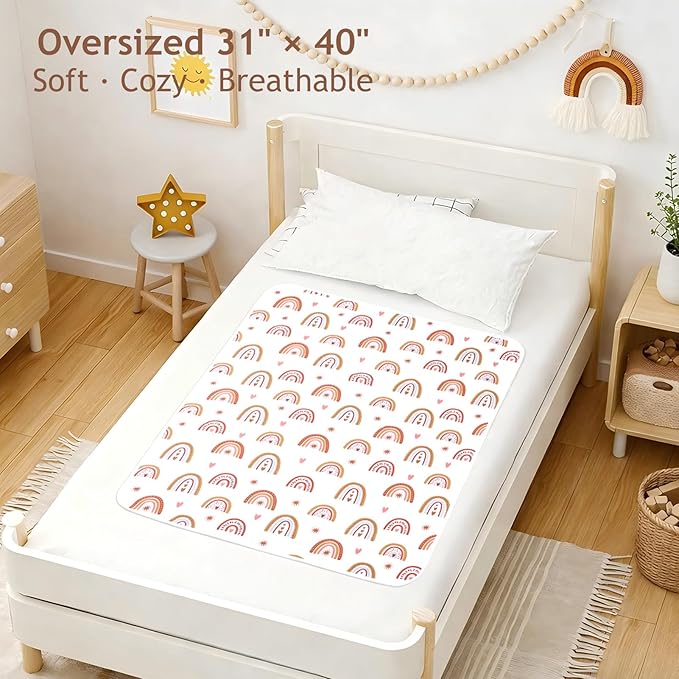 ROCCED Baby Bed Pad Waterproof Washable Reusable 31"x40" Large Toddler Mattress Protector Incontinence Pads Sheet Cover Underpads for Kids Adults and Pets Potty Training Mat-Rainbow