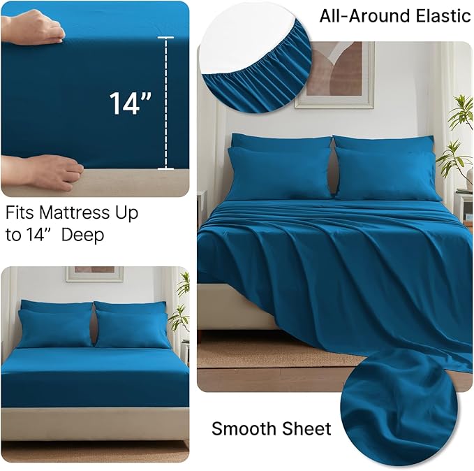 Anluoer Full Comforter Set 7 Piece, Teal Bed in a Bag with Sheets, Comforters Full Size Bedding Sets with 1 Comforter, 2 Pillow Shams, 2 Pillowcases, 1 Flat Sheet,1 Fitted Sheet