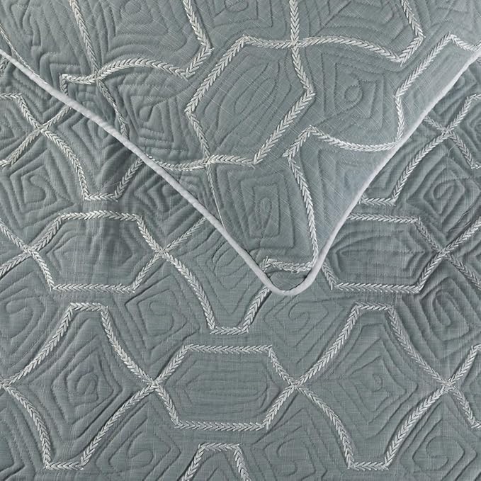 The HomeCentric King Queen Twin Grey Blue Bed Runner Without Pillow Cover, King Size 90"x18" Bed Runner Without Pillow Cover, Linen Quilted Embroidery, Modern Contemporary - Atmosphere