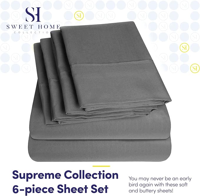 King Size Bed Sheets - 6 Piece 1500 Supreme Collection Fine Brushed Microfiber Deep Pocket King Sheet Set Bedding - 2 Extra Pillow Cases, Great Value, King, Gray