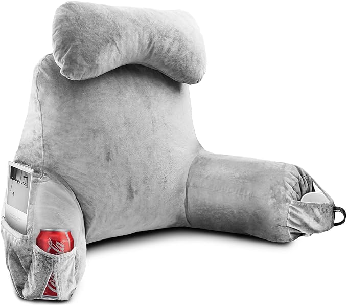 Reading Pillow for Sitting in Bed Adult, Reading Pillow with Shredded Memory Foam (LightGery, Extra Large 25" H)