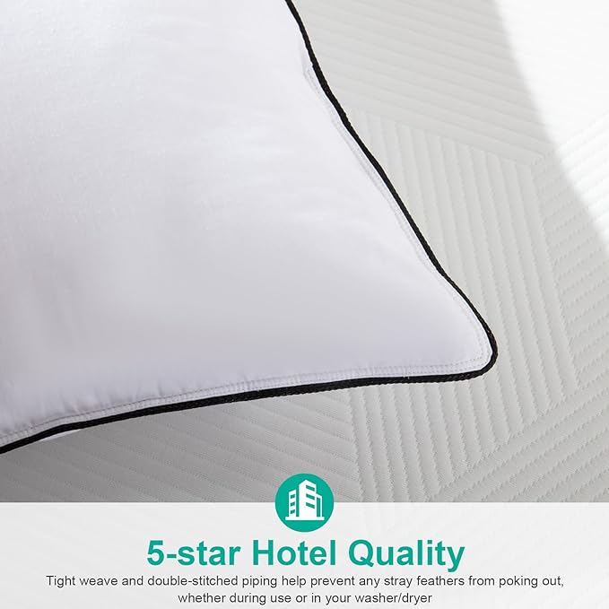 APSMILE Medium Firm Feathers Down Pillow Queen Size Set of 2, Luxury Feathers Pillow for Sleeping, 100% Organic Cotton Cover Hotel Bed Pillow for Side Sleeper (White, 20"x30")